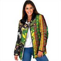 Hawaiian Tropical Plants Lei Padded Jacket Kanaka Maoli Tribal with Palaka Motifs LT03 Women Multicolor - Polynesian Pride