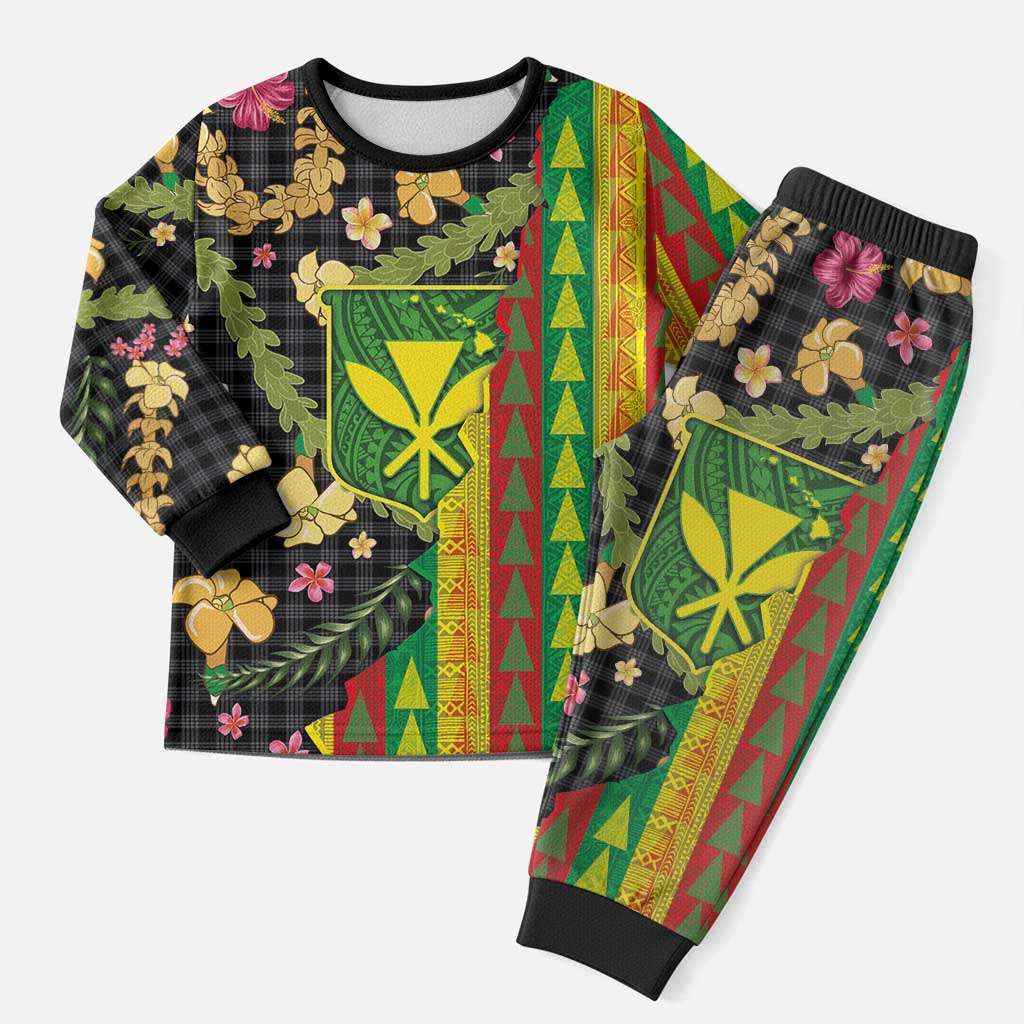 Hawaiian Tropical Plants Lei Christmas Pajama Set Kanaka Maoli Tribal with Palaka Motifs LT03 Men Multicolor - Polynesian Pride