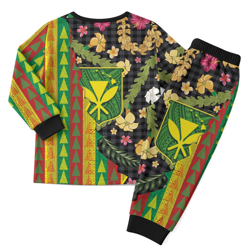 Hawaiian Tropical Plants Lei Christmas Pajama Set Kanaka Maoli Tribal with Palaka Motifs LT03 - Polynesian Pride