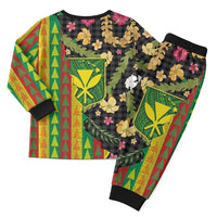 Hawaiian Tropical Plants Lei Christmas Pajama Set Kanaka Maoli Tribal with Palaka Motifs LT03 - Polynesian Pride