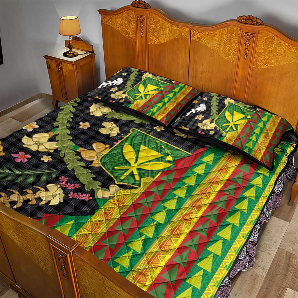 Hawaiian Tropical Plants Lei Quilt Bed Set Kanaka Maoli Tribal with Palaka Motifs LT03 - Polynesian Pride
