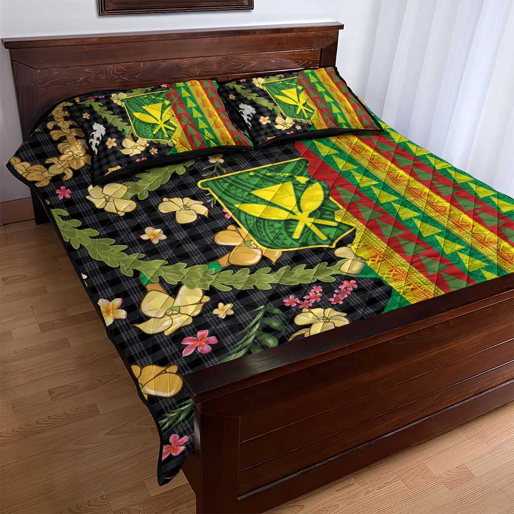 Hawaiian Tropical Plants Lei Quilt Bed Set Kanaka Maoli Tribal with Palaka Motifs LT03 - Polynesian Pride