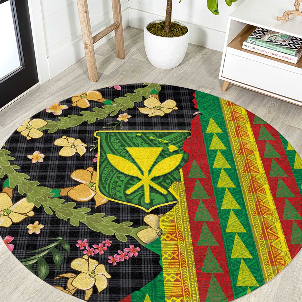Hawaiian Tropical Plants Lei Round Carpet Kanaka Maoli Tribal with Palaka Motifs LT03 Multicolor - Polynesian Pride