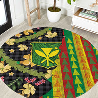 Hawaiian Tropical Plants Lei Round Carpet Kanaka Maoli Tribal with Palaka Motifs LT03 Multicolor - Polynesian Pride