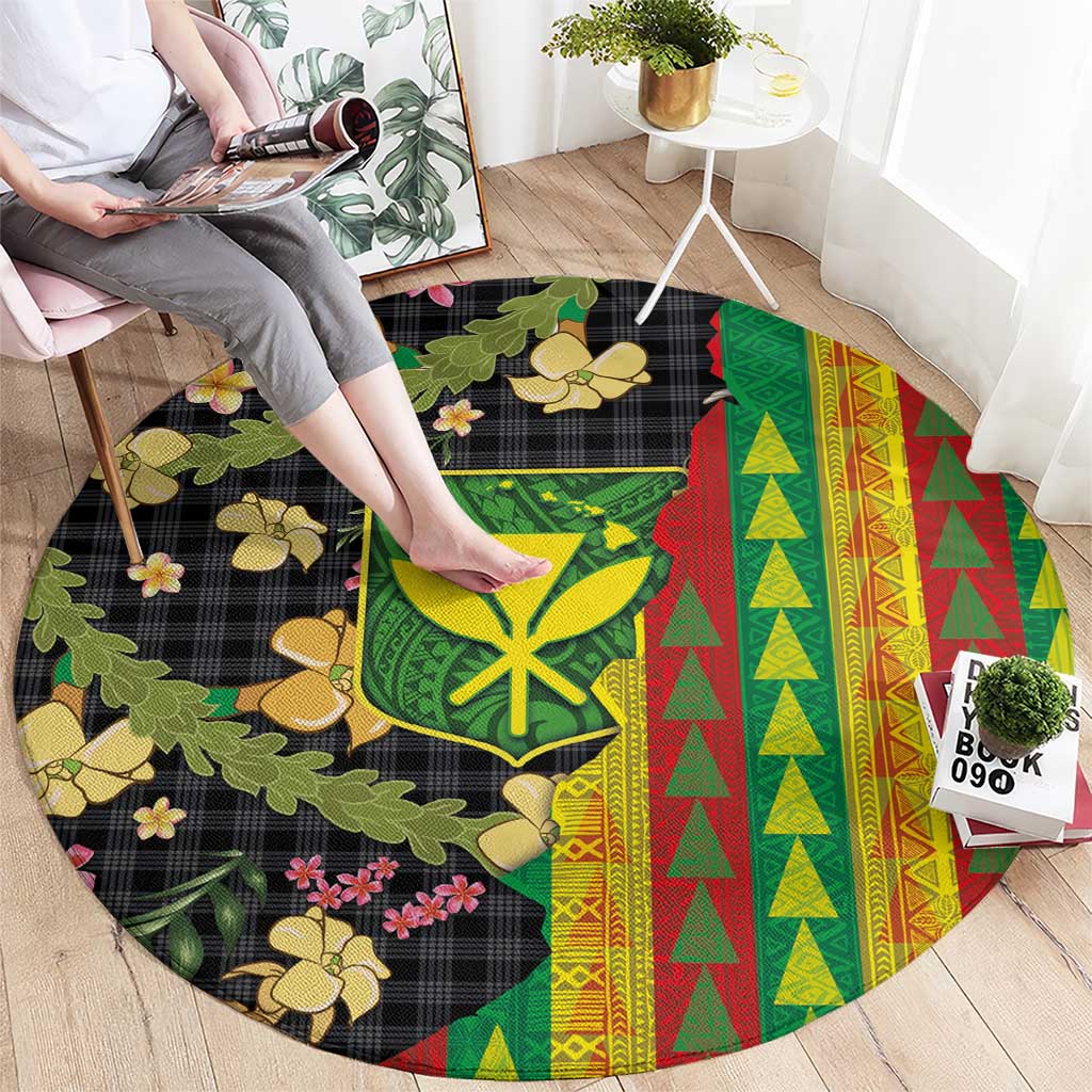 Hawaiian Tropical Plants Lei Round Carpet Kanaka Maoli Tribal with Palaka Motifs LT03 - Polynesian Pride