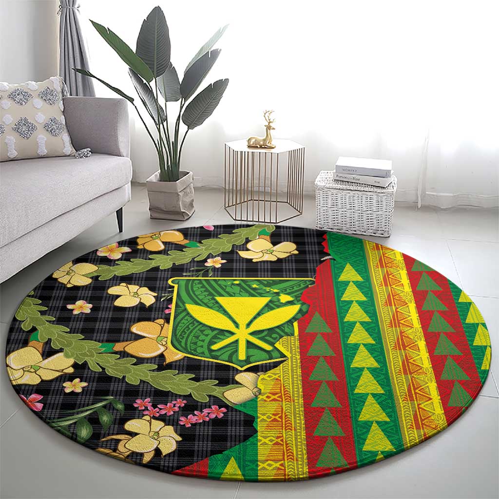 Hawaiian Tropical Plants Lei Round Carpet Kanaka Maoli Tribal with Palaka Motifs LT03 - Polynesian Pride