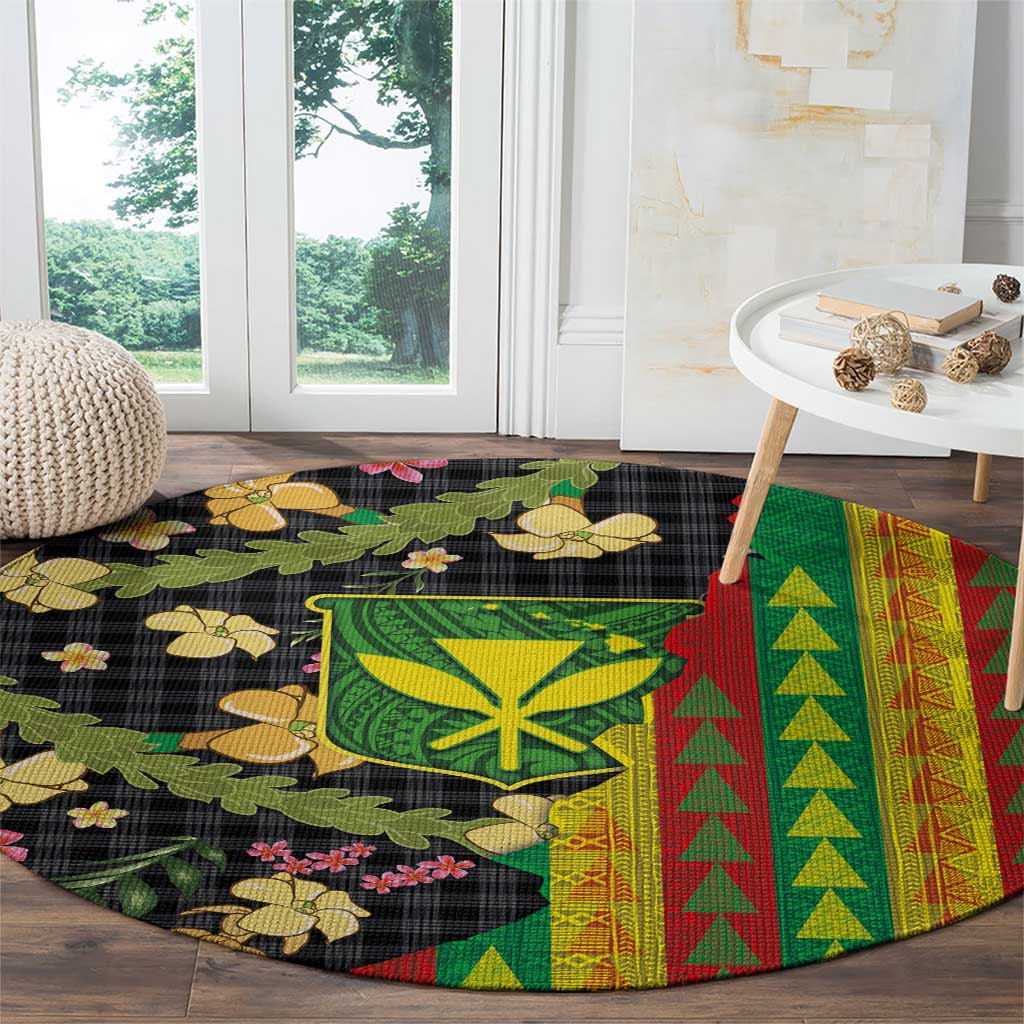 Hawaiian Tropical Plants Lei Round Carpet Kanaka Maoli Tribal with Palaka Motifs LT03 - Polynesian Pride