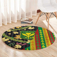 Hawaiian Tropical Plants Lei Round Carpet Kanaka Maoli Tribal with Palaka Motifs LT03 - Polynesian Pride