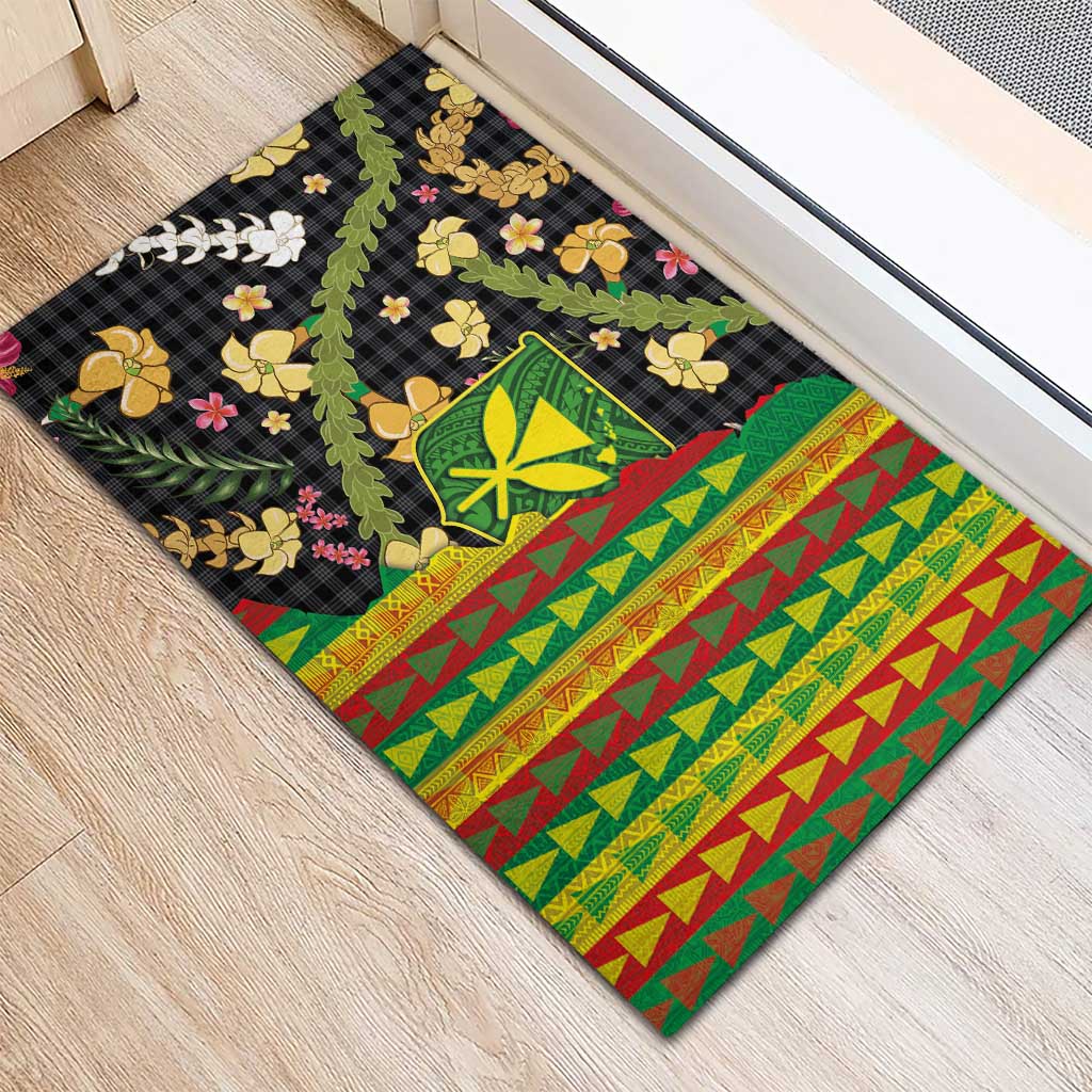 Hawaiian Tropical Plants Lei Rubber Doormat Kanaka Maoli Tribal with Palaka Motifs LT03 - Polynesian Pride