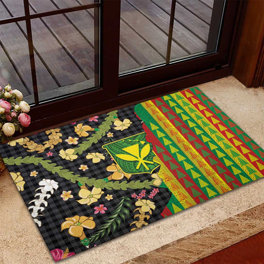 Hawaiian Tropical Plants Lei Rubber Doormat Kanaka Maoli Tribal with Palaka Motifs LT03 - Polynesian Pride