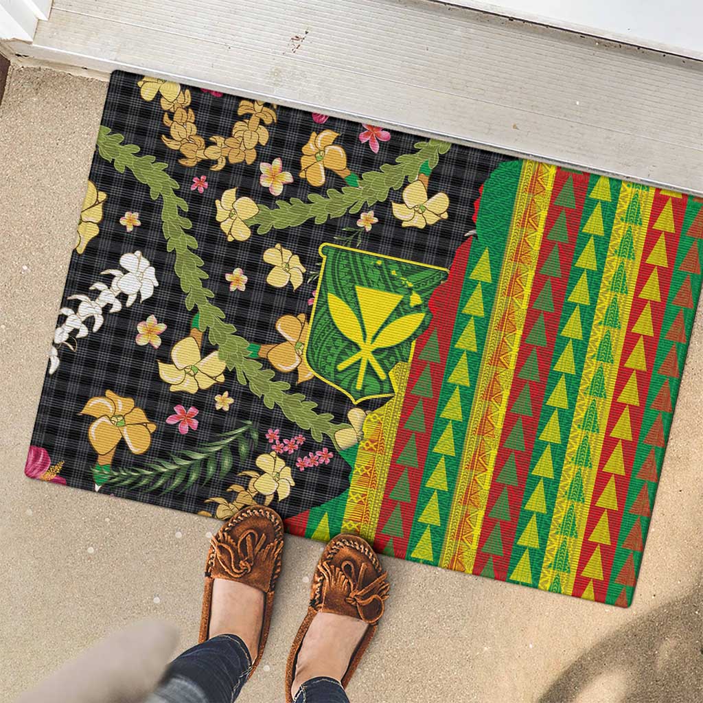 Hawaiian Tropical Plants Lei Rubber Doormat Kanaka Maoli Tribal with Palaka Motifs LT03 - Polynesian Pride