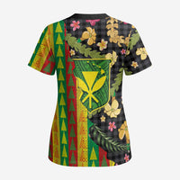Hawaiian Tropical Plants Lei Scrub Top Kanaka Maoli Tribal with Palaka Motifs LT03 - Polynesian Pride