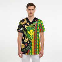 Hawaiian Tropical Plants Lei Scrub Top Kanaka Maoli Tribal with Palaka Motifs LT03 - Polynesian Pride