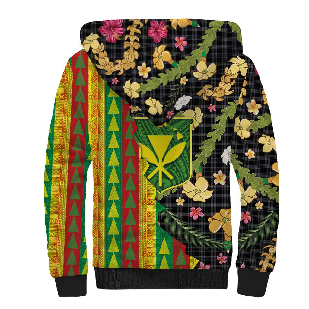 Hawaiian Tropical Plants Lei Sherpa Hoodie Kanaka Maoli Tribal with Palaka Motifs LT03 - Polynesian Pride