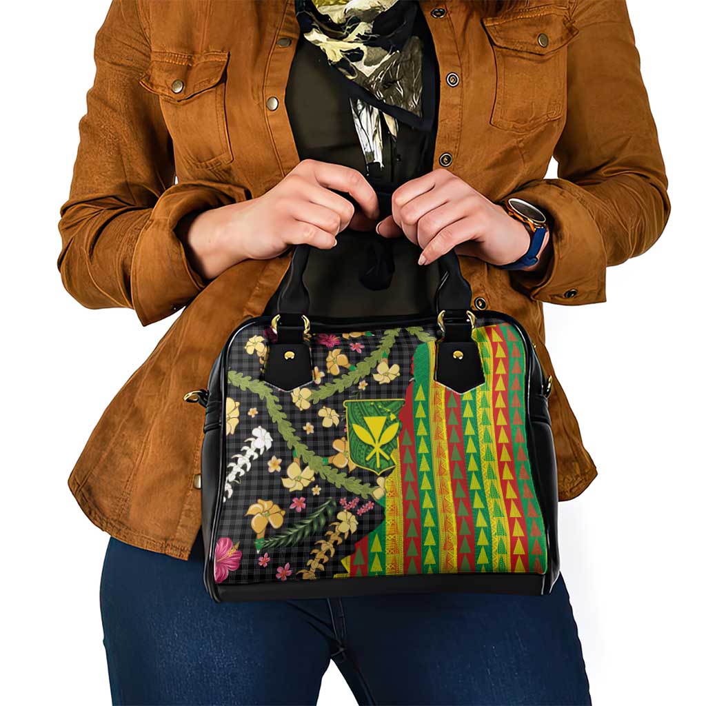 Hawaiian Tropical Plants Lei Shoulder Handbag Kanaka Maoli Tribal with Palaka Motifs LT03 - Polynesian Pride
