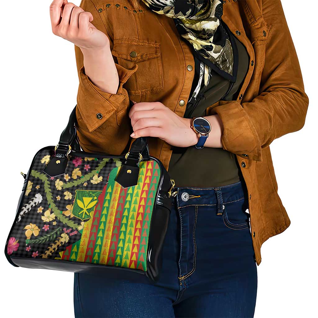 Hawaiian Tropical Plants Lei Shoulder Handbag Kanaka Maoli Tribal with Palaka Motifs LT03 - Polynesian Pride