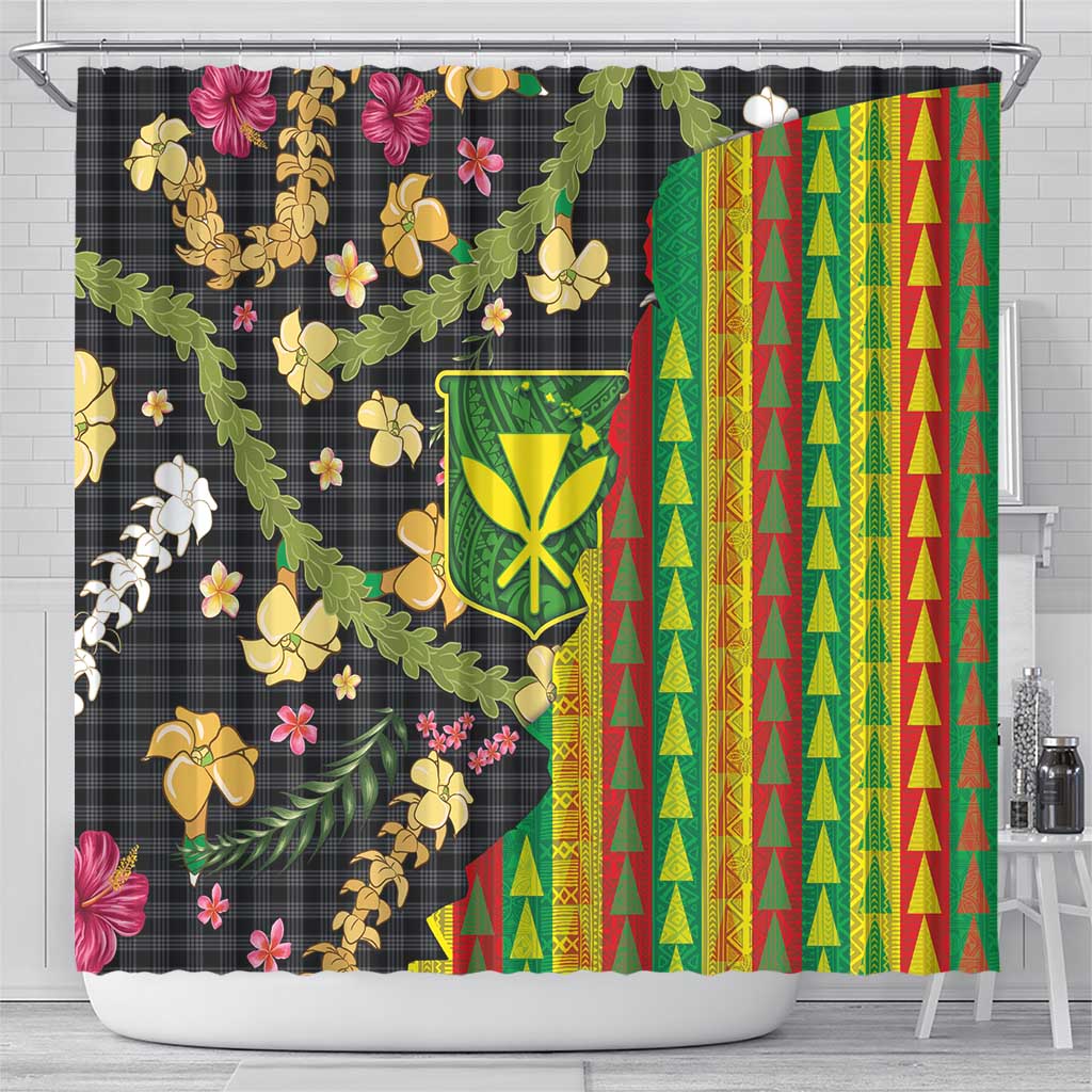 Hawaiian Tropical Plants Lei Shower Curtain Kanaka Maoli Tribal with Palaka Motifs LT03 - Polynesian Pride