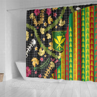 Hawaiian Tropical Plants Lei Shower Curtain Kanaka Maoli Tribal with Palaka Motifs LT03 - Polynesian Pride