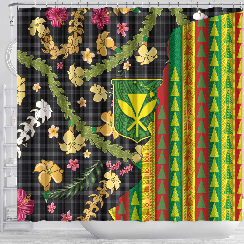 Hawaiian Tropical Plants Lei Shower Curtain Kanaka Maoli Tribal with Palaka Motifs LT03 - Polynesian Pride