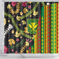 Hawaiian Tropical Plants Lei Shower Curtain Kanaka Maoli Tribal with Palaka Motifs LT03 - Polynesian Pride