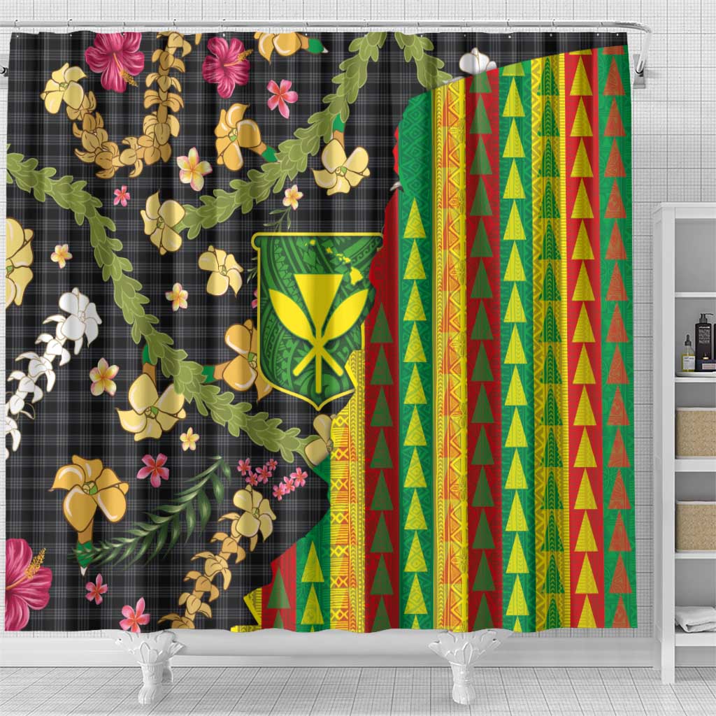 Hawaiian Tropical Plants Lei Shower Curtain Kanaka Maoli Tribal with Palaka Motifs LT03 - Polynesian Pride