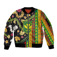 Hawaiian Tropical Plants Lei Sleeve Zip Bomber Jacket Kanaka Maoli Tribal with Palaka Motifs LT03 Unisex Multicolor - Polynesian Pride