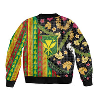 Hawaiian Tropical Plants Lei Sleeve Zip Bomber Jacket Kanaka Maoli Tribal with Palaka Motifs LT03 - Polynesian Pride