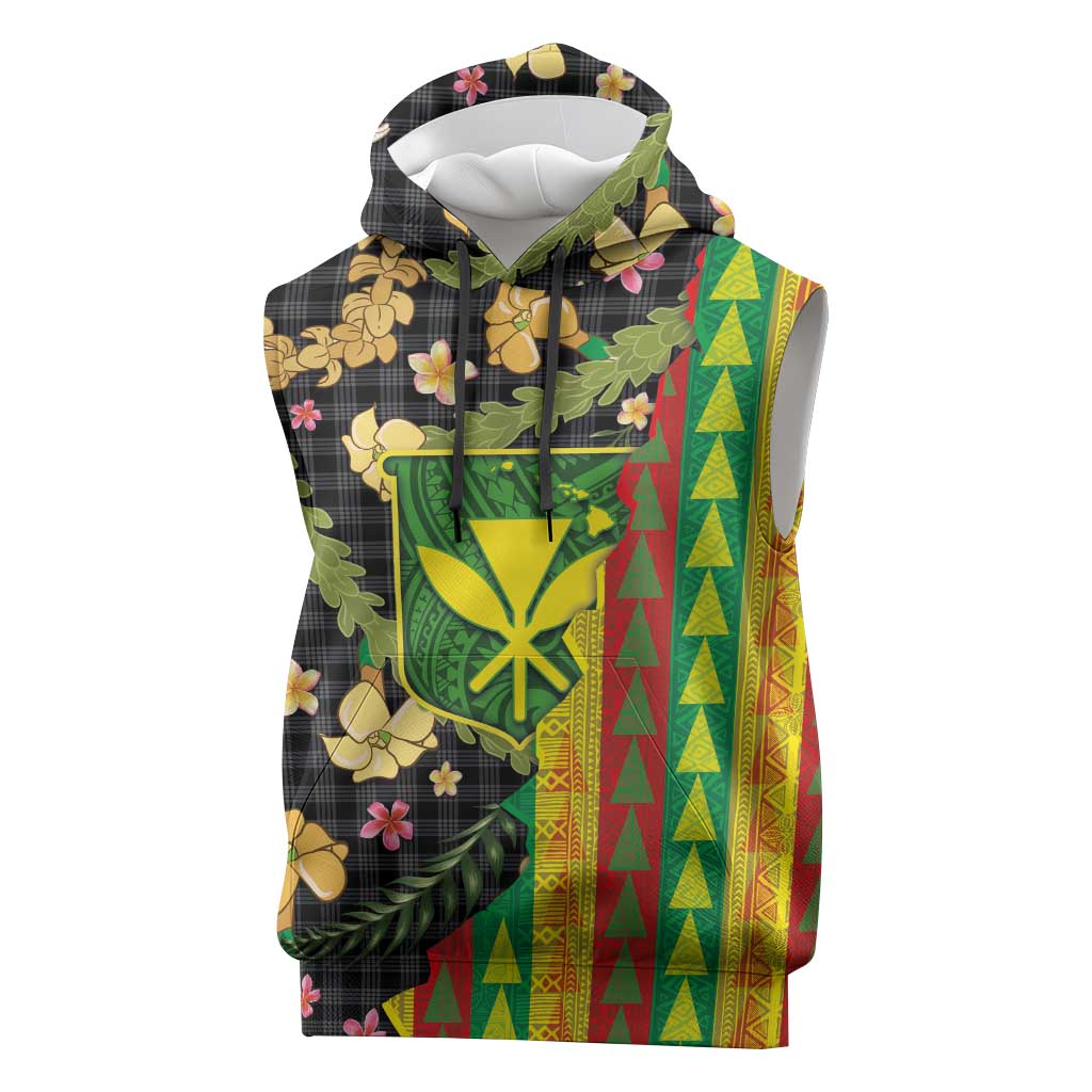 Hawaiian Tropical Plants Lei Sleeveless Hoodie Kanaka Maoli Tribal with Palaka Motifs LT03 Multicolor - Polynesian Pride