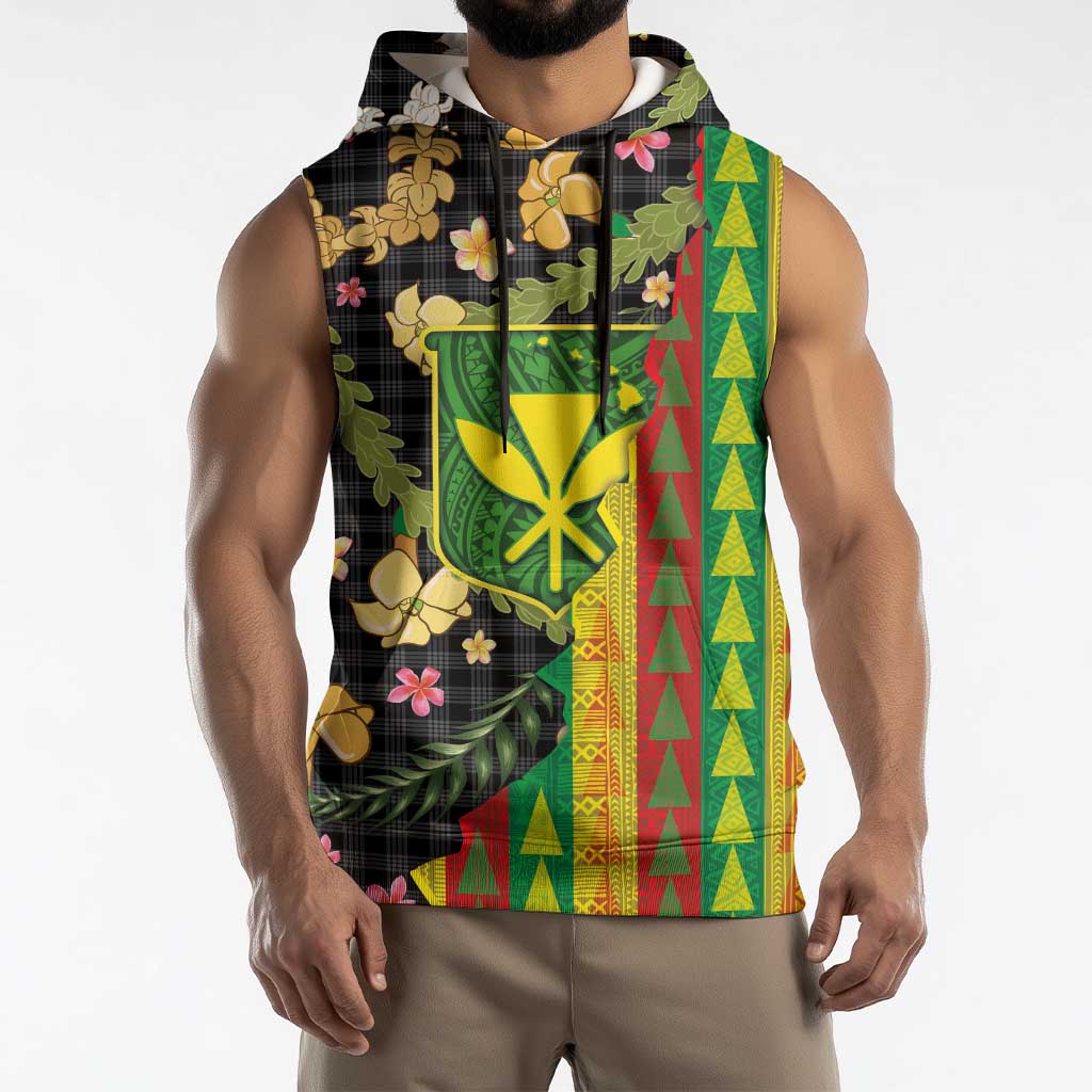 Hawaiian Tropical Plants Lei Sleeveless Hoodie Kanaka Maoli Tribal with Palaka Motifs LT03 - Polynesian Pride