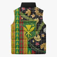 Hawaiian Tropical Plants Lei Sleeveless Puffer Jacket Kanaka Maoli Tribal with Palaka Motifs LT03 - Polynesian Pride