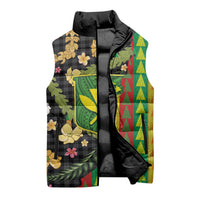 Hawaiian Tropical Plants Lei Sleeveless Puffer Jacket Kanaka Maoli Tribal with Palaka Motifs LT03 - Polynesian Pride