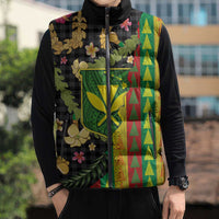 Hawaiian Tropical Plants Lei Sleeveless Puffer Jacket Kanaka Maoli Tribal with Palaka Motifs LT03 - Polynesian Pride