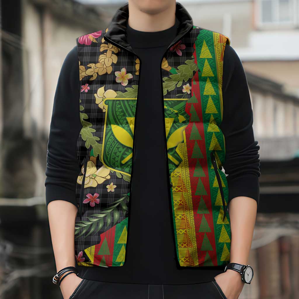 Hawaiian Tropical Plants Lei Sleeveless Puffer Jacket Kanaka Maoli Tribal with Palaka Motifs LT03 - Polynesian Pride