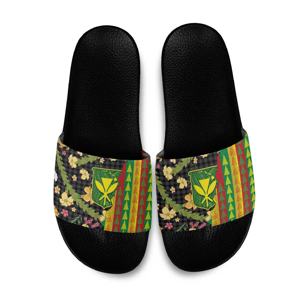 Hawaiian Tropical Plants Lei Slide Sandals Kanaka Maoli Tribal with Palaka Motifs LT03 Multicolor - Polynesian Pride