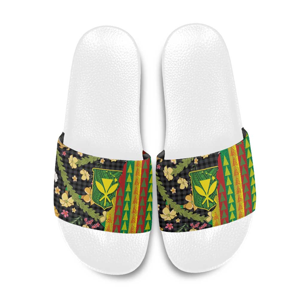 Hawaiian Tropical Plants Lei Slide Sandals Kanaka Maoli Tribal with Palaka Motifs LT03 Multicolor - Polynesian Pride