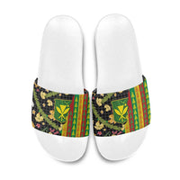 Hawaiian Tropical Plants Lei Slide Sandals Kanaka Maoli Tribal with Palaka Motifs LT03 Multicolor - Polynesian Pride