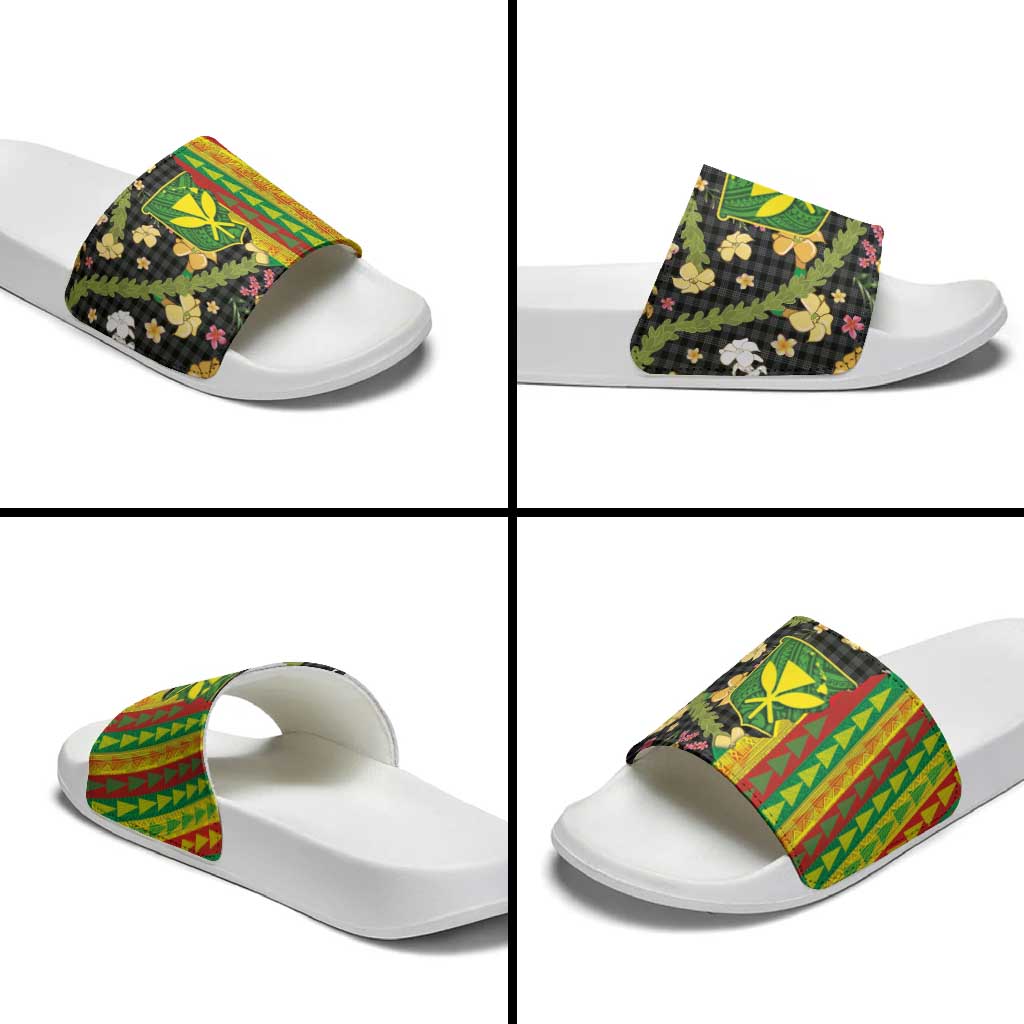 Hawaiian Tropical Plants Lei Slide Sandals Kanaka Maoli Tribal with Palaka Motifs LT03 - Polynesian Pride