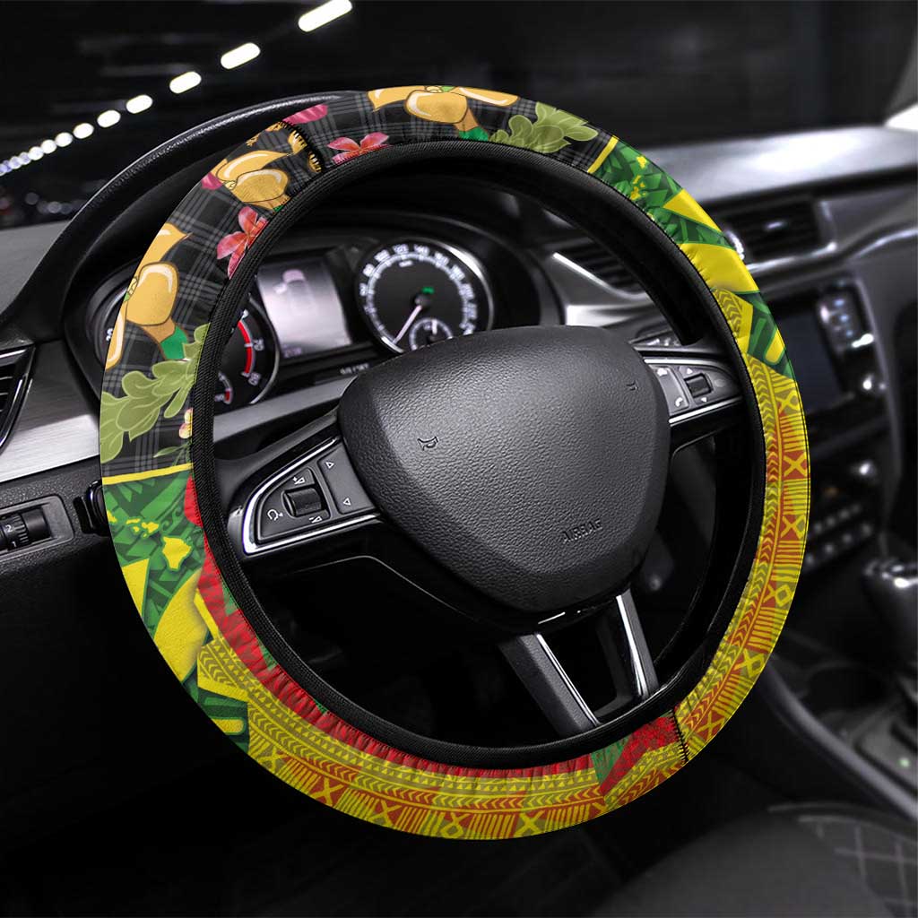 Hawaiian Tropical Plants Lei Steering Wheel Cover Kanaka Maoli Tribal with Palaka Motifs LT03 Universal Fit Multicolor - Polynesian Pride