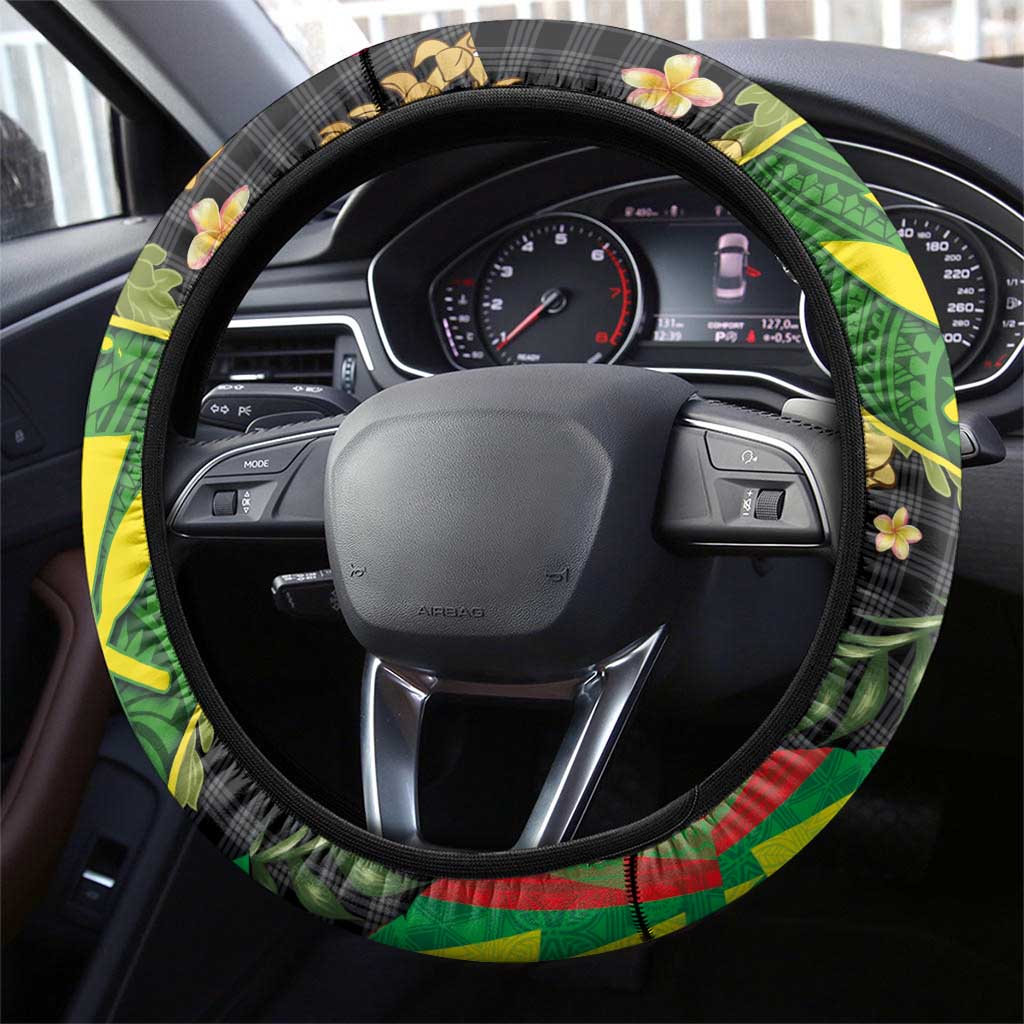 Hawaiian Tropical Plants Lei Steering Wheel Cover Kanaka Maoli Tribal with Palaka Motifs LT03 - Polynesian Pride