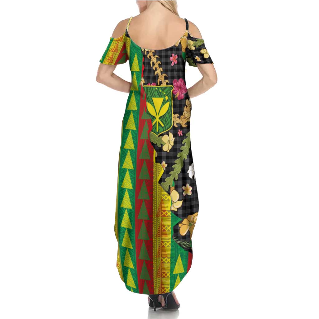 Hawaiian Tropical Plants Lei Summer Maxi Dress Kanaka Maoli Tribal with Palaka Motifs LT03 - Polynesian Pride