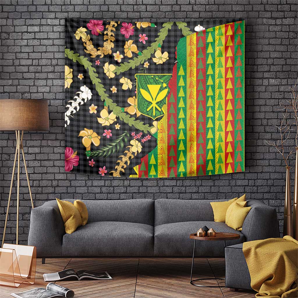 Hawaiian Tropical Plants Lei Tapestry Kanaka Maoli Tribal with Palaka Motifs LT03 Multicolor - Polynesian Pride