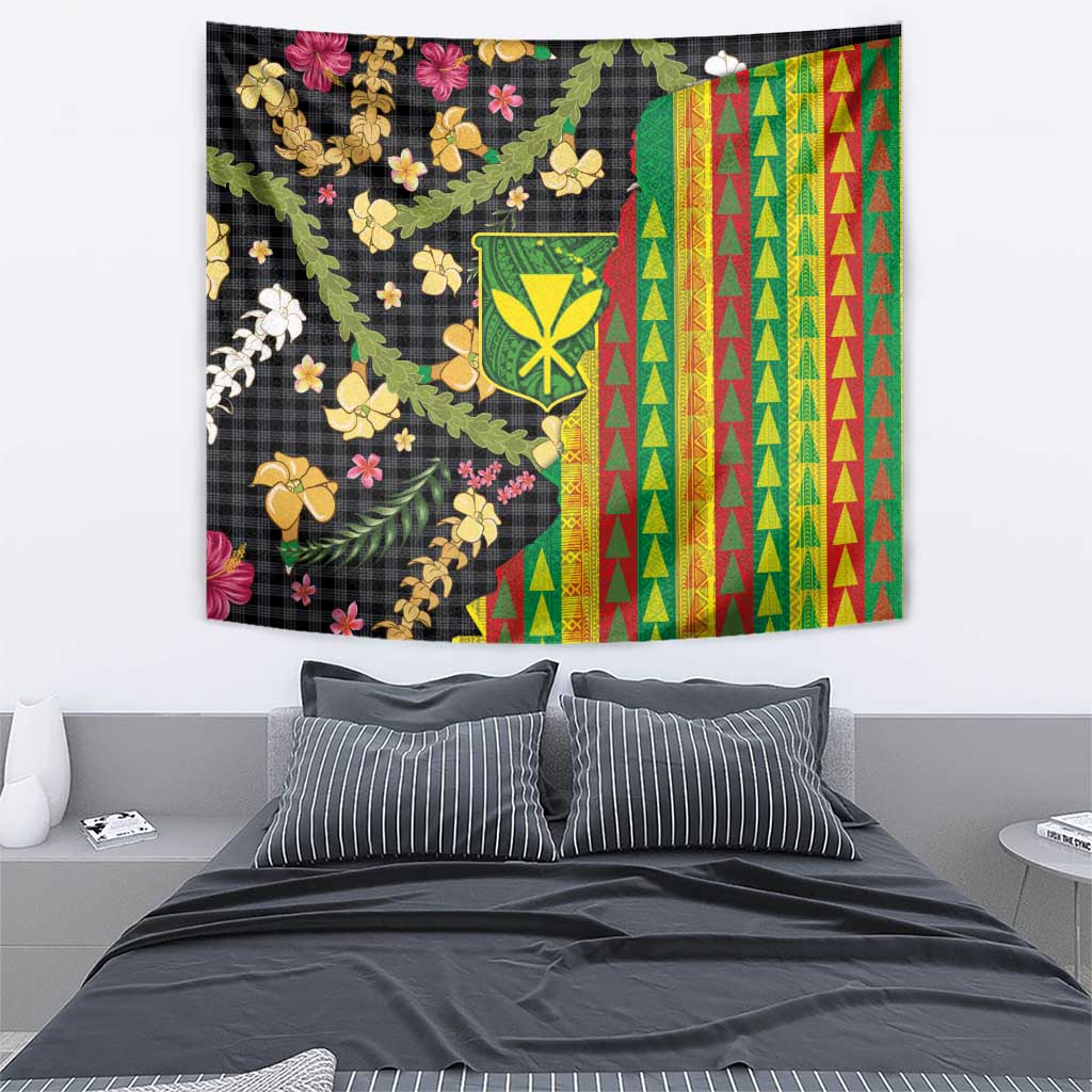 Hawaiian Tropical Plants Lei Tapestry Kanaka Maoli Tribal with Palaka Motifs LT03 - Polynesian Pride