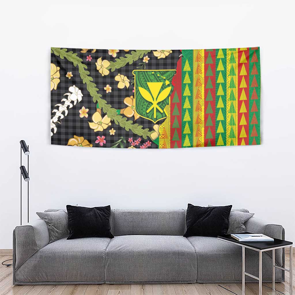 Hawaiian Tropical Plants Lei Tapestry Kanaka Maoli Tribal with Palaka Motifs LT03 - Polynesian Pride
