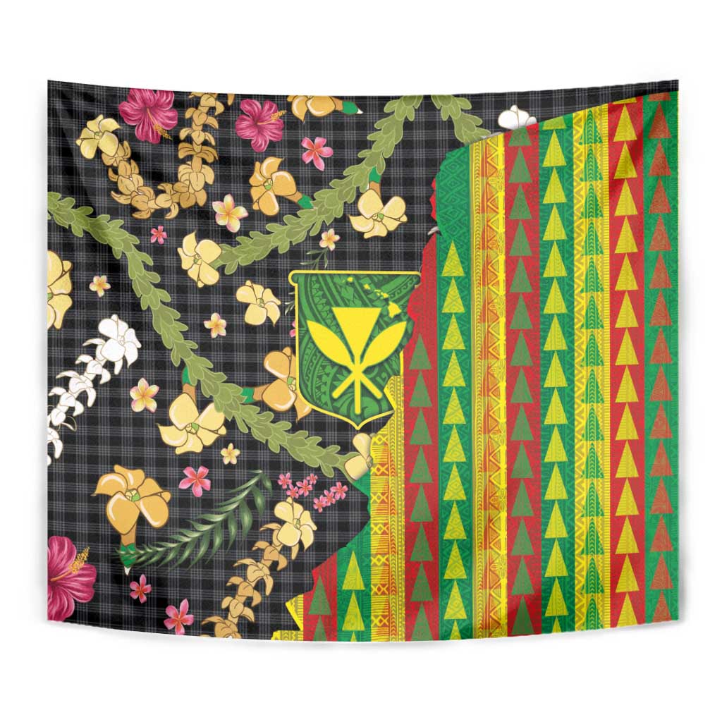 Hawaiian Tropical Plants Lei Tapestry Kanaka Maoli Tribal with Palaka Motifs LT03 - Polynesian Pride