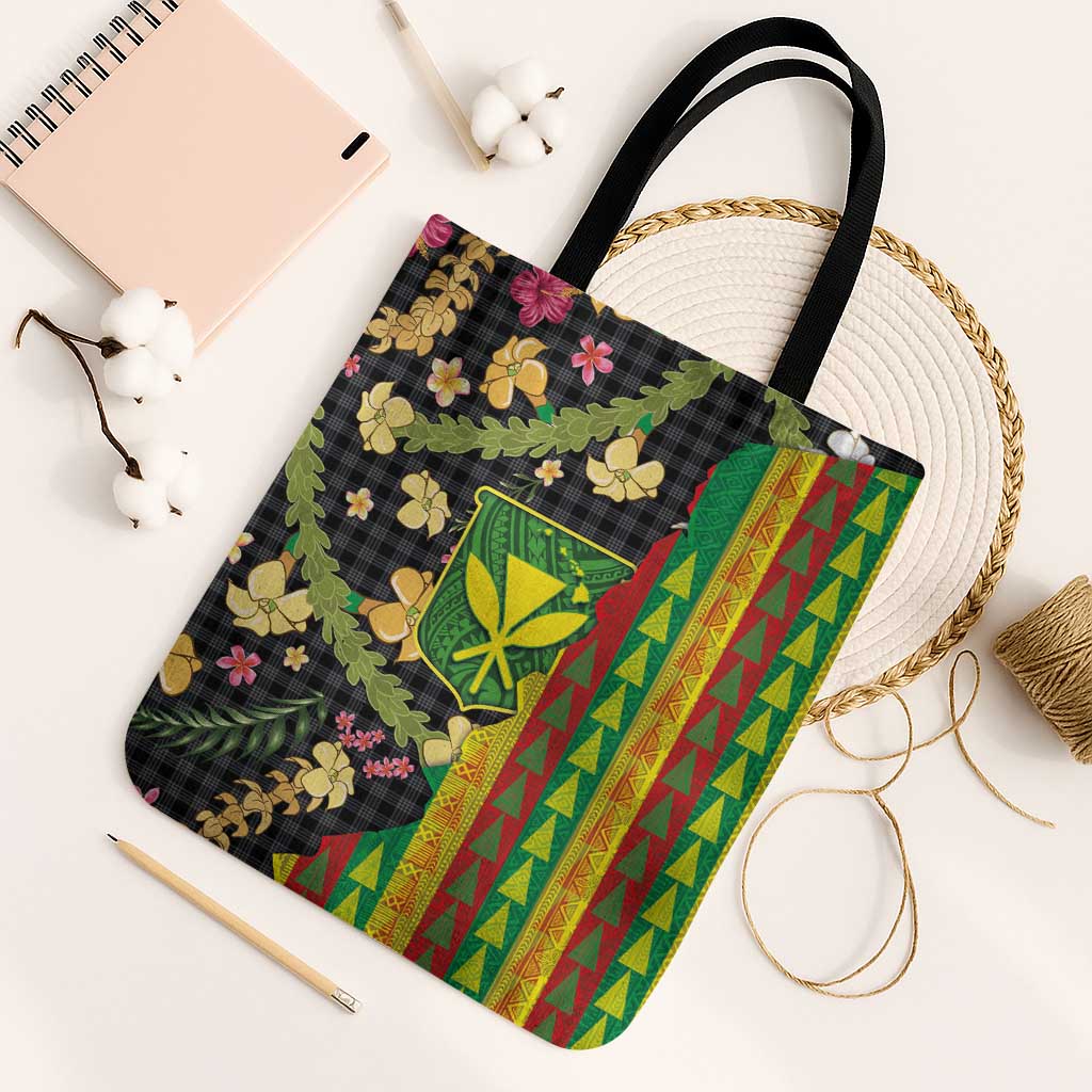 Hawaiian Tropical Plants Lei Tote Bag Kanaka Maoli Tribal with Palaka Motifs - Polynesian Pride