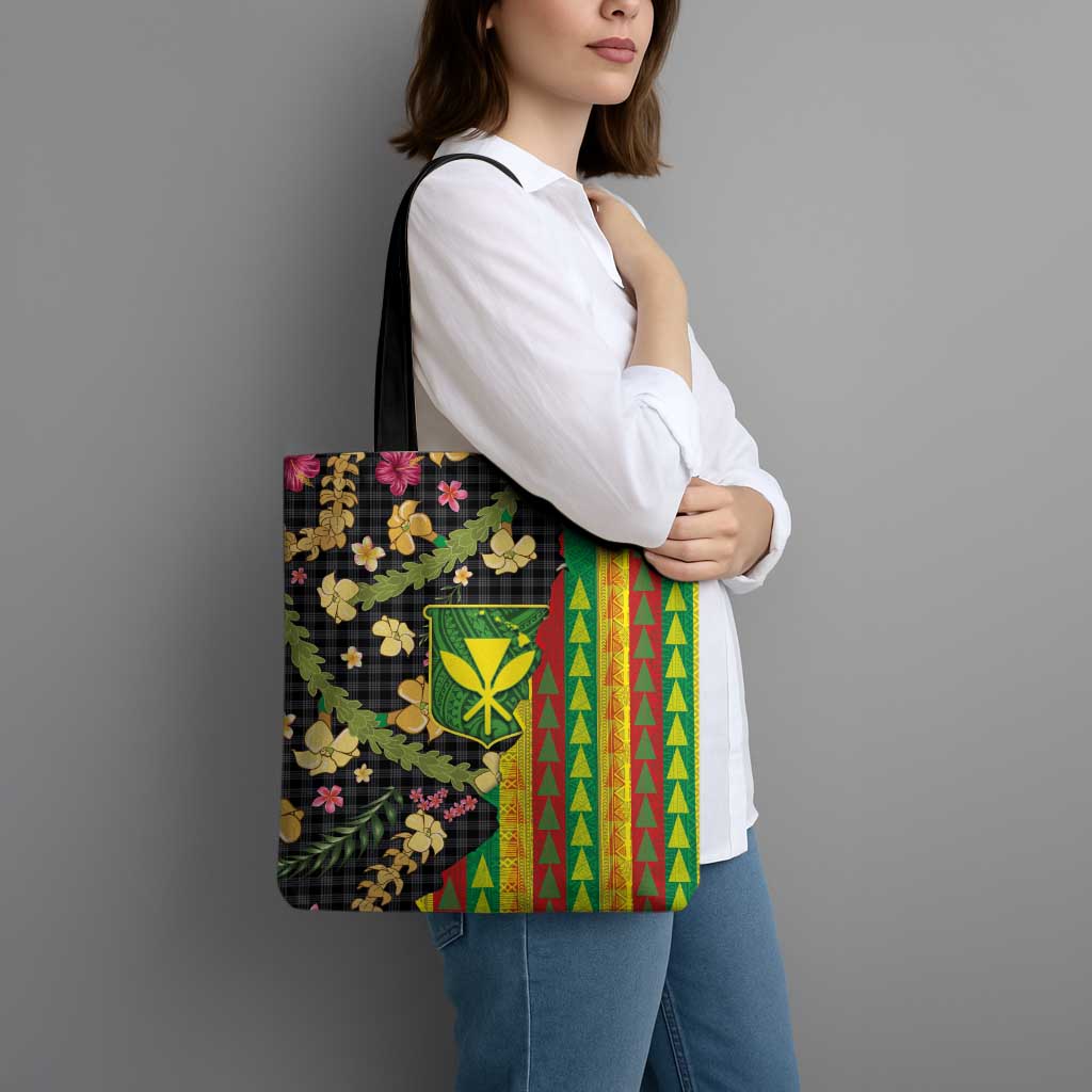 Hawaiian Tropical Plants Lei Tote Bag Kanaka Maoli Tribal with Palaka Motifs LT03 - Polynesian Pride