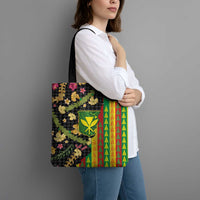 Hawaiian Tropical Plants Lei Tote Bag Kanaka Maoli Tribal with Palaka Motifs LT03 - Polynesian Pride