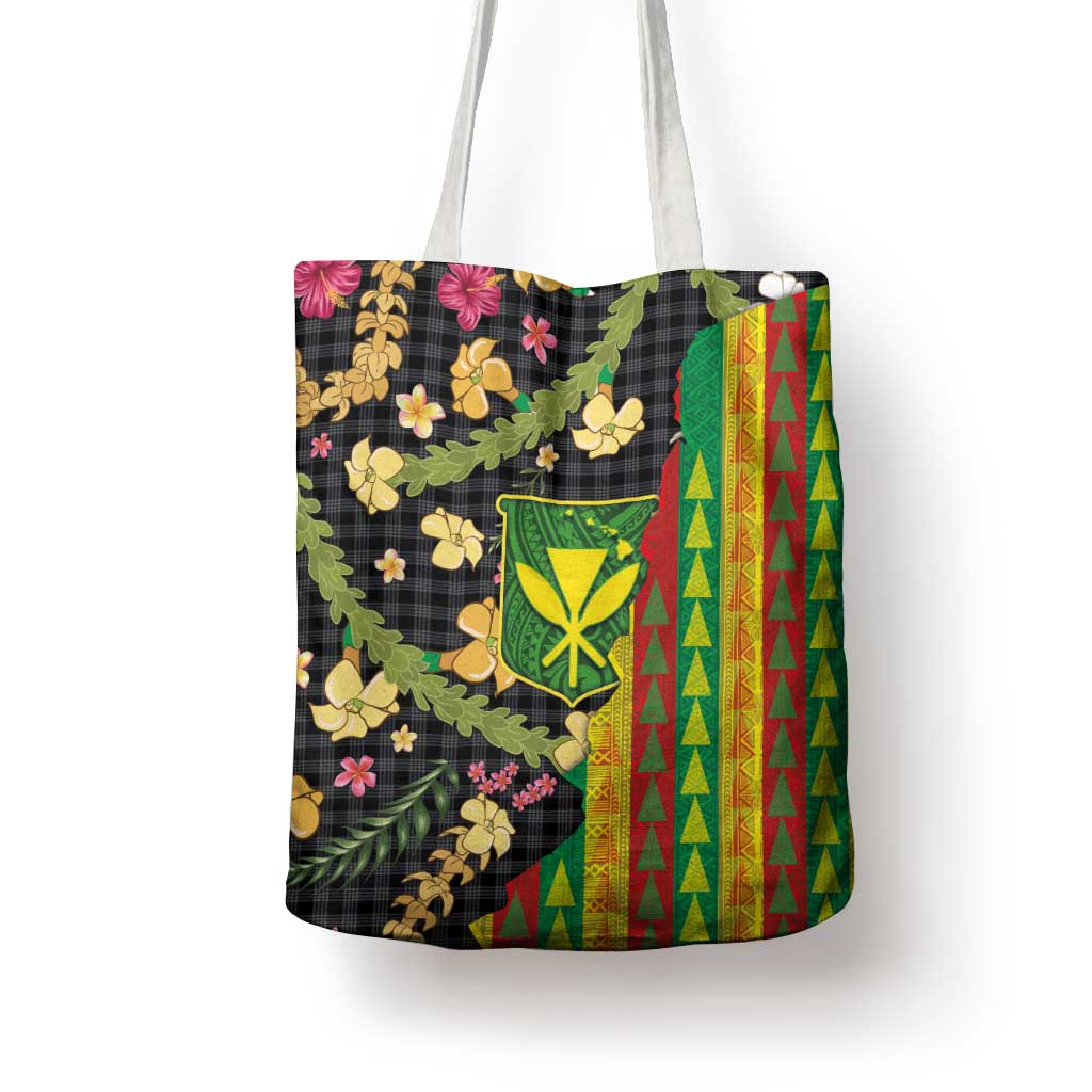 Hawaiian Tropical Plants Lei Tote Bag Kanaka Maoli Tribal with Palaka Motifs LT03 - Polynesian Pride