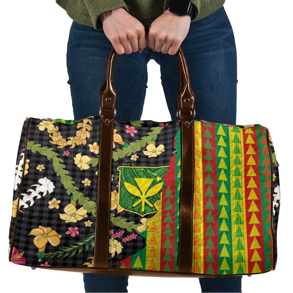 Hawaiian Tropical Plants Lei Travel Bag Kanaka Maoli Tribal with Palaka Motifs LT03 Multicolor - Polynesian Pride