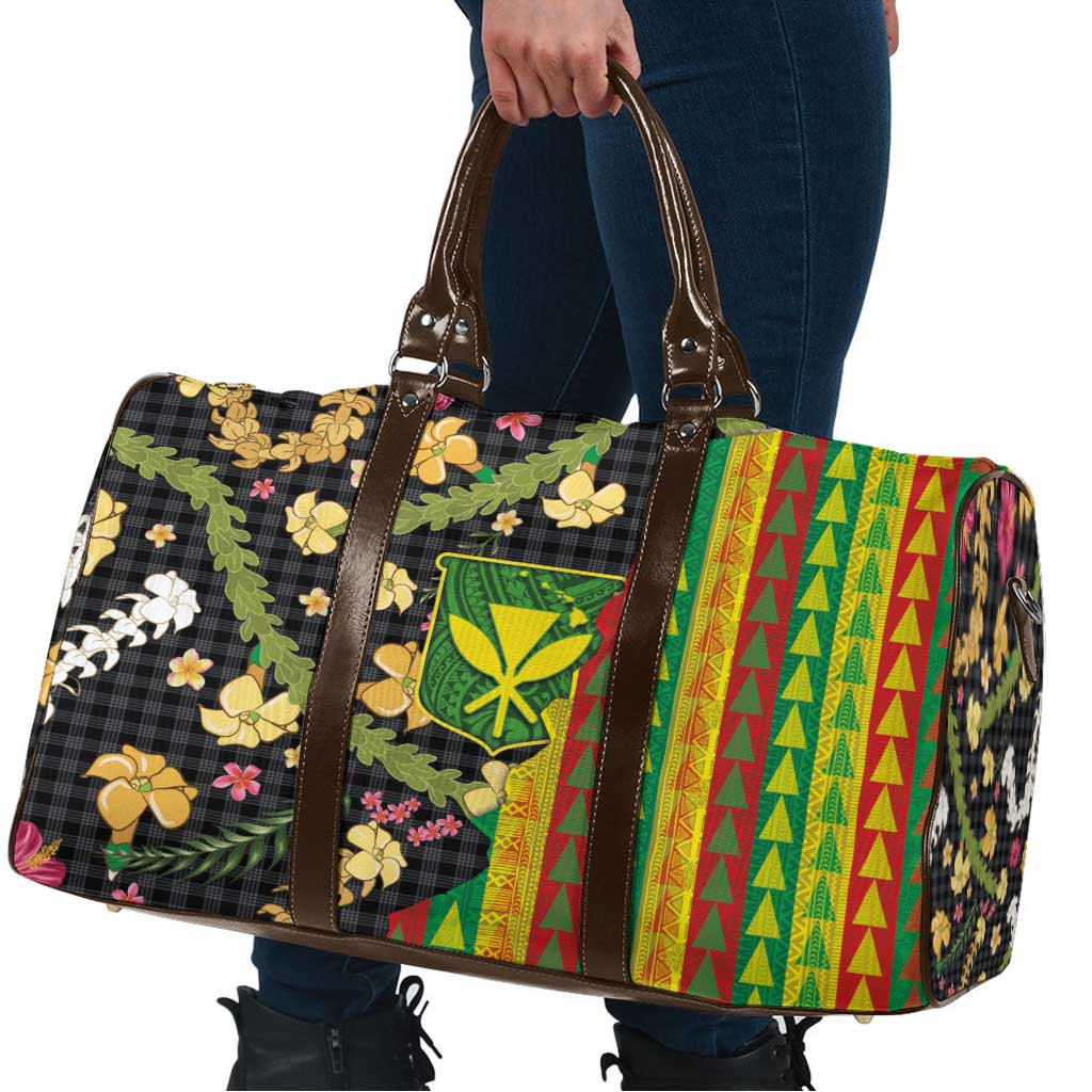 Hawaiian Tropical Plants Lei Travel Bag Kanaka Maoli Tribal with Palaka Motifs LT03 - Polynesian Pride